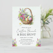 Frühlingsblumen Osterkörbe Brunch Einladung (Stehend Vorderseite)