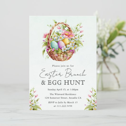 Frühlingsblumen Osterkörbe Brunch Einladung (Stehend Vorderseite)