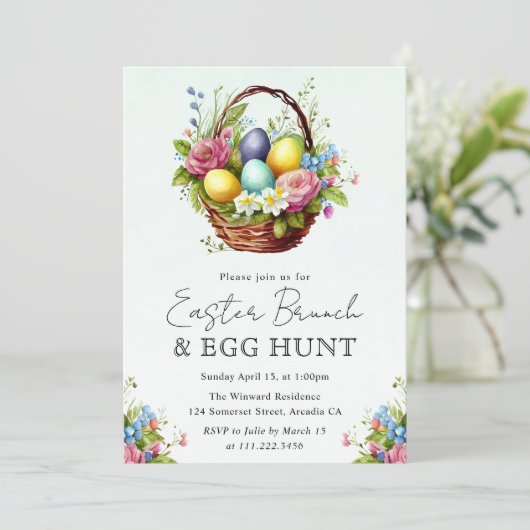 Frühlingsblumen Osterkörbe Brunch Einladung (Stehend Vorderseite)
