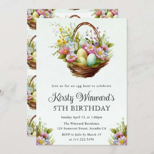 Frühlingsblumen Ostern Korb Geburtstag Einladung (Vorne/Hinten)