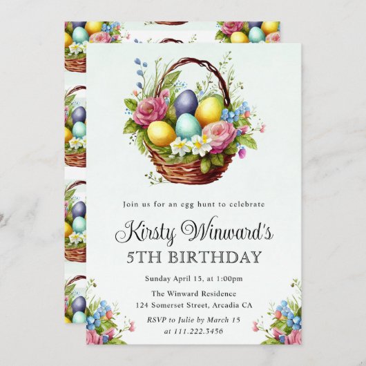 Frühlingsblumen Ostern Korb Geburtstag Einladung (Vorne/Hinten)