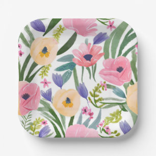Frühlingsblumen Pastell Blumen Aquarell Pappteller