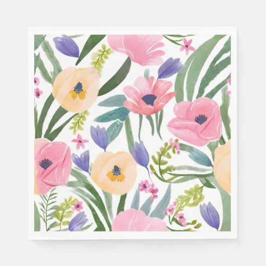 Frühlingsblumen | Pastell Blumen Wasserfarbe Serviette (Vorderseite)