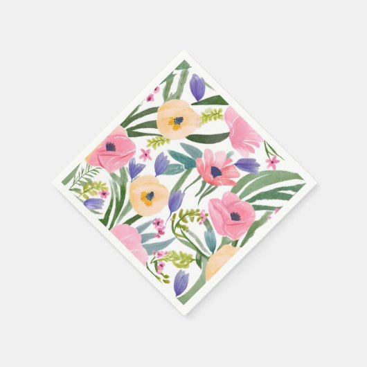 Frühlingsblumen | Pastell Floral Watercolor Serviette (Ecke)