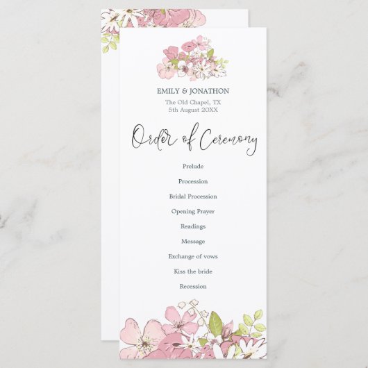 Frühlingsblumen Pastels Stilvolle SkriptWedding Programm (Vorne/Hinten)