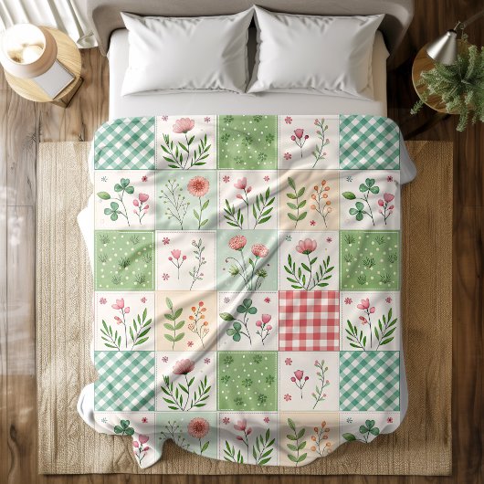 Frühlingsblumen-Patchwork-Quilt-Fleece-Decke Fleecedecke