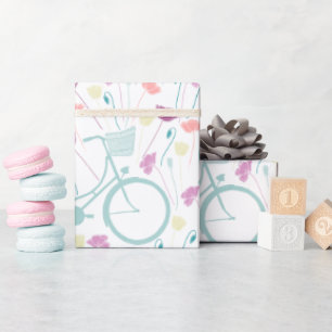 Frühlingsblumen-Pflaumen-Minz-Gelb-Retro-Fahrrad Geschenkpapier