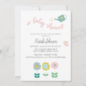 Frühlingsblumen Pink Butterfly Girl Babydusche Einladung (Vorderseite)