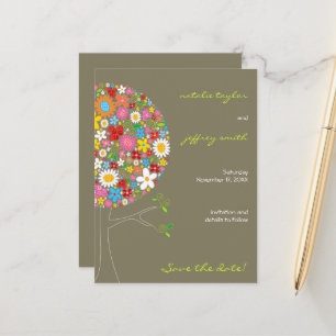 Frühlingsblumen Pop Tree Whimsical Save the Date Ankündigungspostkarte