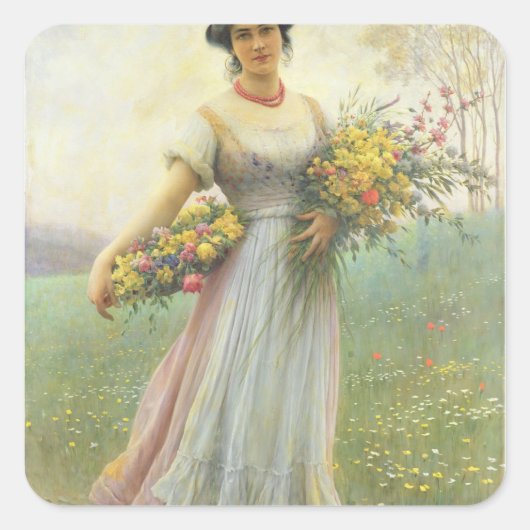 Frühlingsblumen Quadratischer Aufkleber (Vorderseite)