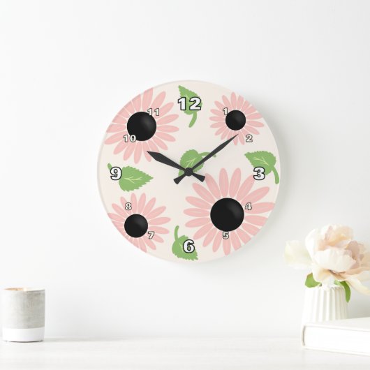 Frühlingsblumen Rosa Große Wanduhr (Zuhause)