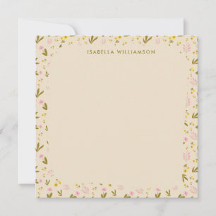 Frühlingsblumen Rosa Grüner Individuelle Name Mitteilungskarte