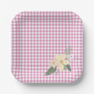 Frühlingsblumen Rosa Houndstooth Dusche Oster Spaß Pappteller
