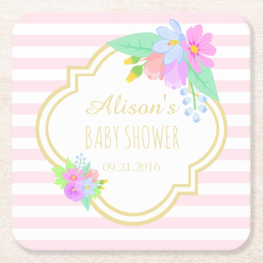 Frühlingsblumen Rosa Streifen Kinderdusche Unterse Rechteckiger Pappuntersetzer (Vorderseite)