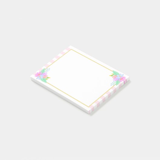 Frühlingsblumen Rosa Streifen Post-it®-Hinweise 4 Post-it Klebezettel (angewinkelt)