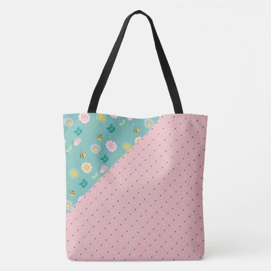 Frühlingsblumen Rosa Trendy Anfangsname Monogram Tasche (Rückseite)