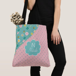 Frühlingsblumen Rosa Trendy Anfangsname Monogram Tasche