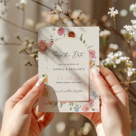 Frühlingsblumen Rose Gold Save The Date Karte