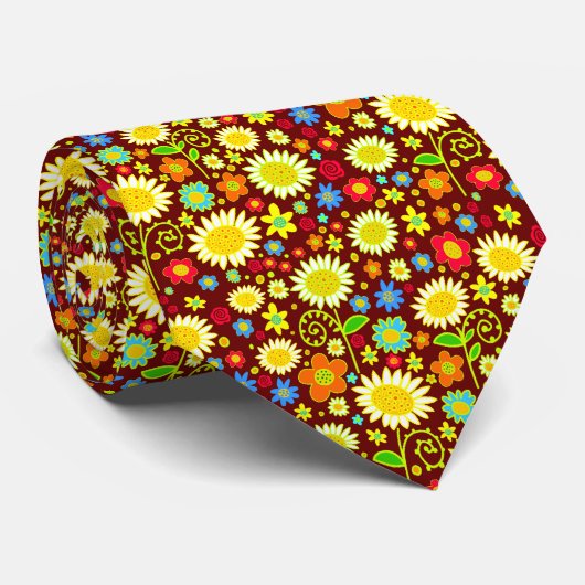 Frühlingsblumen - Rotes Braun Krawatte (Gerollt)