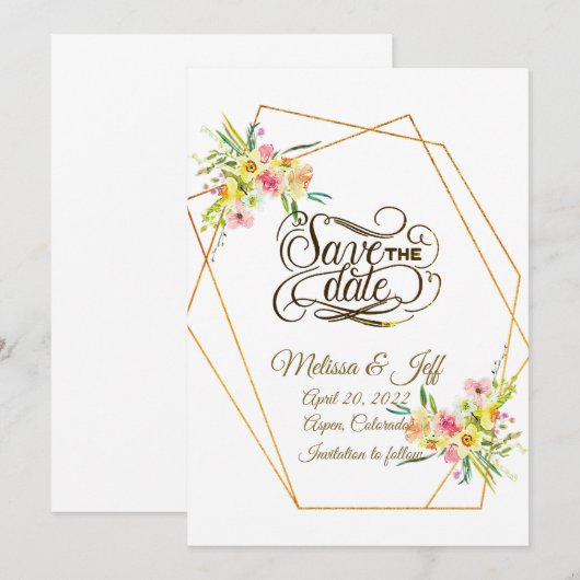 Frühlingsblumen Save the Date Einladung (Vorne/Hinten)