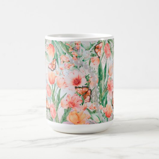 Frühlingsblumen Schmetterlinge Kaffeetasse (Mittel)