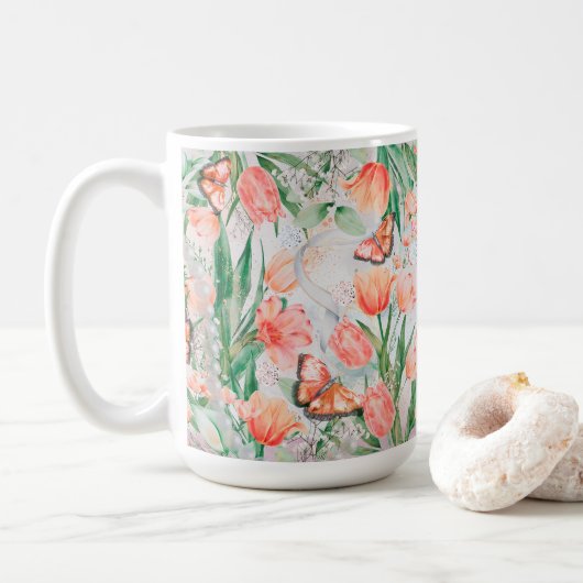 Frühlingsblumen Schmetterlinge Kaffeetasse (Mit Donut)