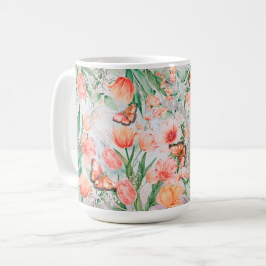 Frühlingsblumen Schmetterlinge Kaffeetasse (Vorderseite Links)