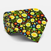 Frühlingsblumen - Schwarz Krawatte (Gerollt)