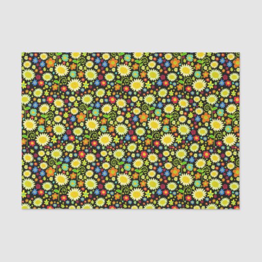 Frühlingsblumen - Schwarz Seidenpapier (Vorderseite)