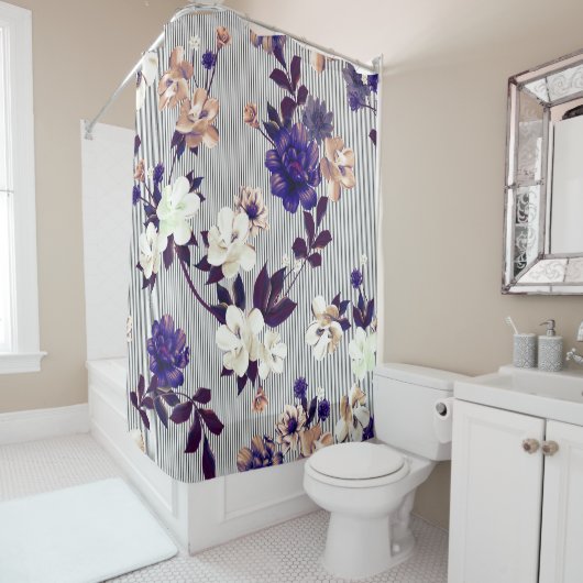 Frühlingsblumen Schwarzes Silhouette Muster Duschvorhang (Beispiel)