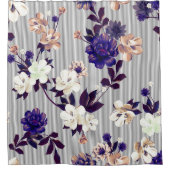 Frühlingsblumen Schwarzes Silhouette Muster Duschvorhang (Vorderseite)