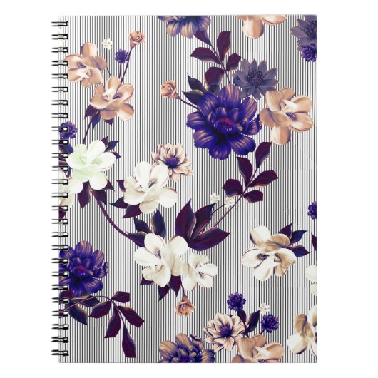 Frühlingsblumen Schwarzes Silhouette Muster Notizblock (Vorderseite)