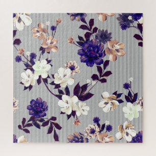 Frühlingsblumen Schwarzes Silhouette Muster Puzzle