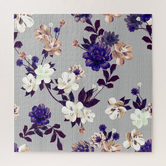 Frühlingsblumen Schwarzes Silhouette Muster Puzzle (Vertikal)