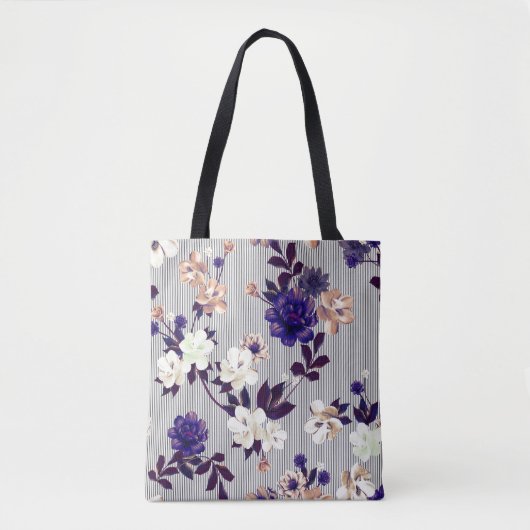 Frühlingsblumen Schwarzes Silhouette Muster Tasche (Vorderseite)