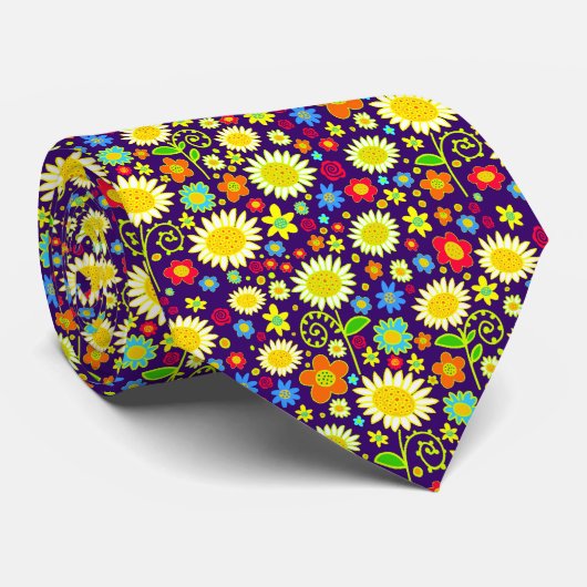 Frühlingsblumen - Tief Lila Krawatte (Gerollt)