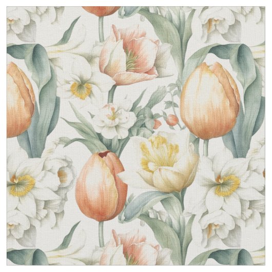Frühlingsblumen Tulips Daffodil Muster Gewebe Stoff (Nahaufnahme)