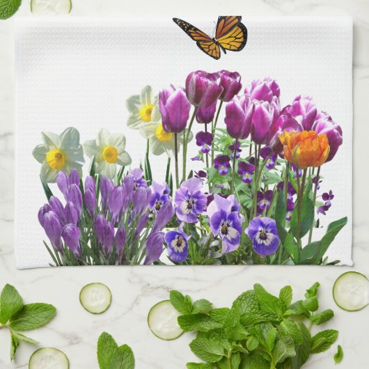 Frühlingsblumen Tulips Nadelhölzer Saisonale Hand  Geschirrtuch (Gefaltet)