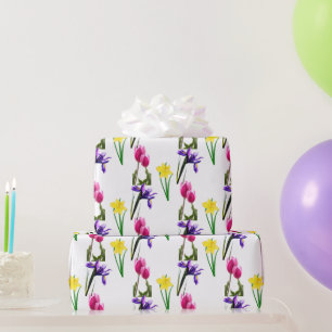 Frühlingsblumen Tulpen Schwertlilien Narzissen Bas Geschenkpapier