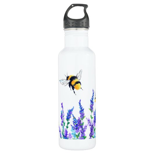 Frühlingsblumen und Bienen, die Wasser fliegen Fla Edelstahlflasche (Vorderseite)