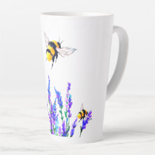 Frühlingsblumen und Bienen fliegen Latte-Tasse Milchtasse