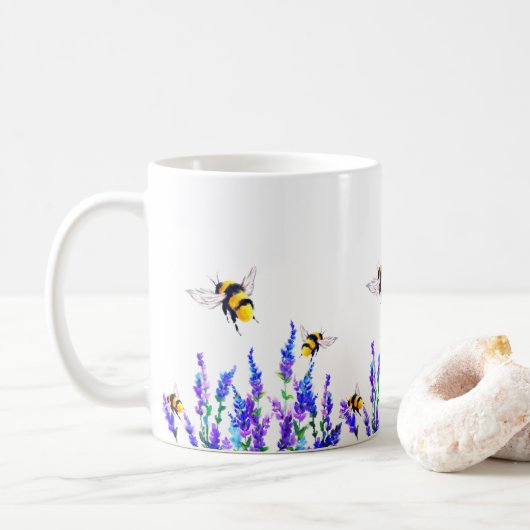 Frühlingsblumen und Bienen fliegende Tasse (Mit Donut)