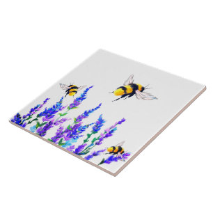 Frühlingsblumen und Bienen Fliegender Keramik Tile Fliese