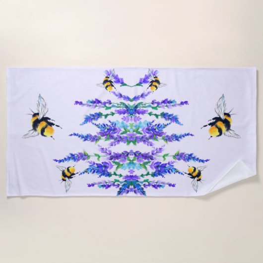 Frühlingsblumen und Bienen Flying Beach Handtuch (Vorderseite)