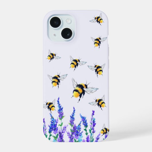 Frühlingsblumen und Bienen iPhone Case 15 Hülle (Rückseite)