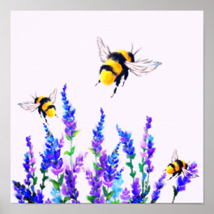 Frühlingsblumen und Bienen Poster Malerei