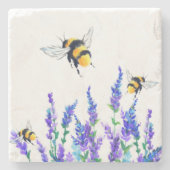 Frühlingsblumen und Bienen Stone Untersetzer (Vorderseite)