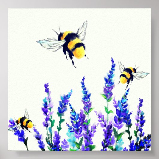 Frühlingsblumen und Bienenmalerei Poster (Vorne)