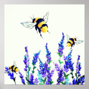 Frühlingsblumen und Bienenmalerei Poster