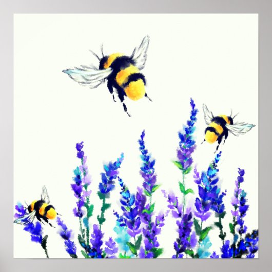 Frühlingsblumen und Bienenmalerei Poster (Vorne)